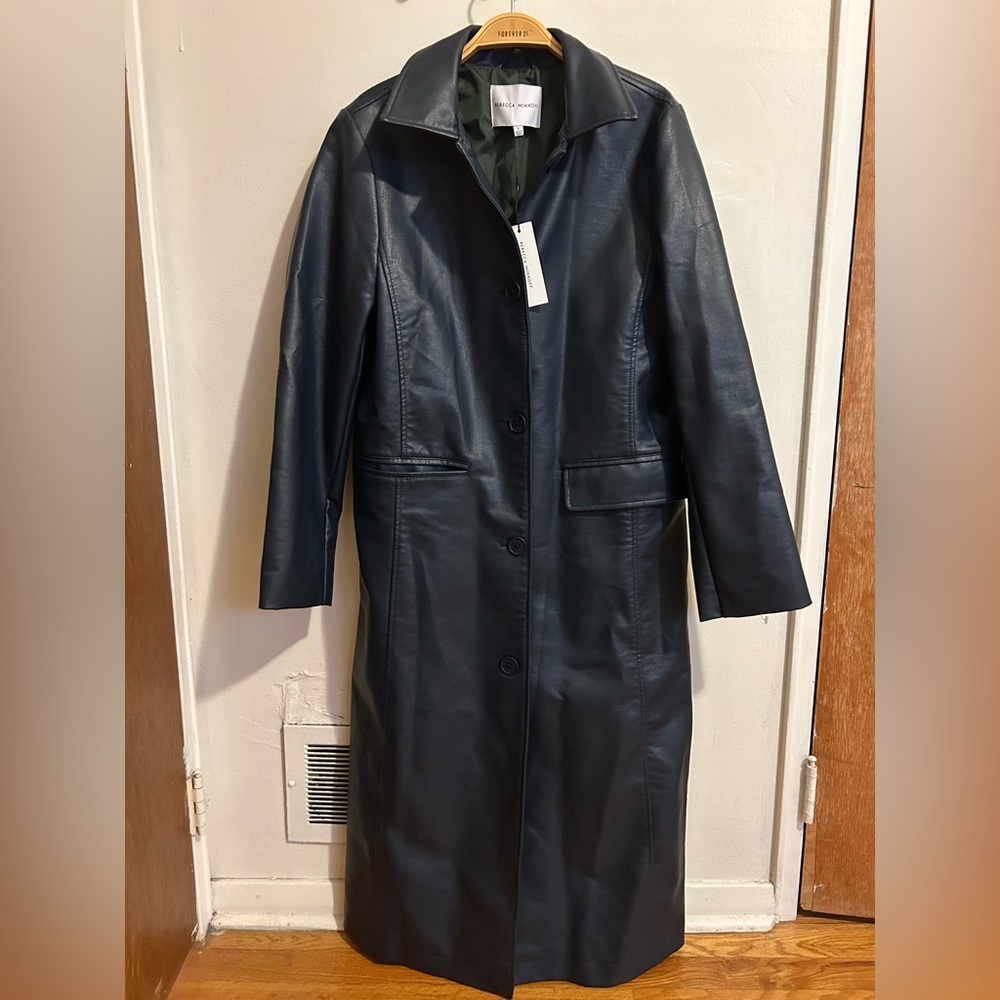 NWT Rebecca Minkoff faux leather Maxi Trench Coat Blue S